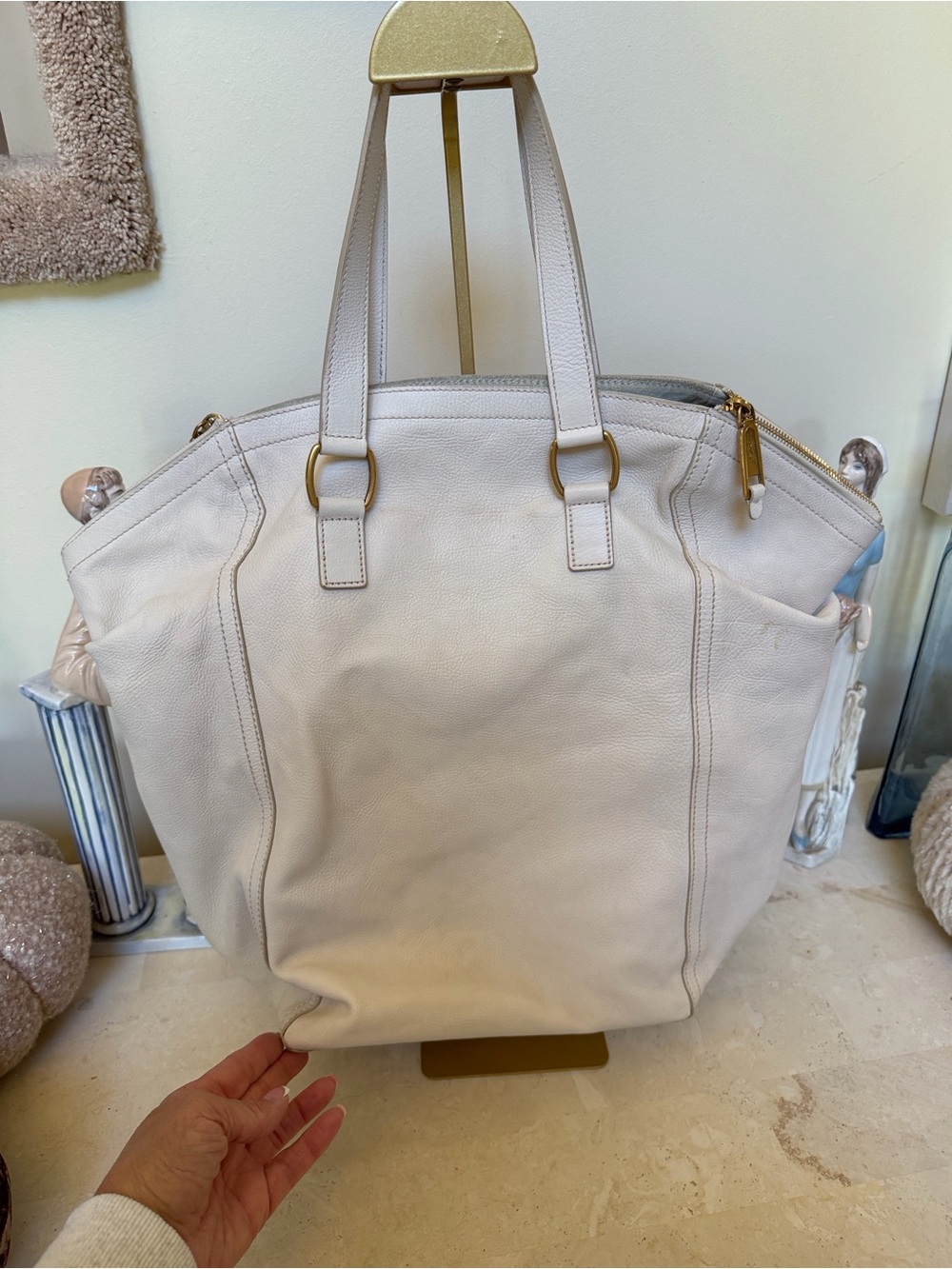 YSL Leather Tote Handbag in Light Gray - Unbranded